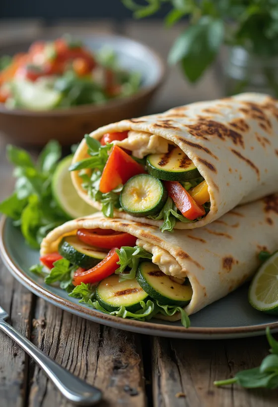 Wrap cu legume la grătar cu hummus și rucola