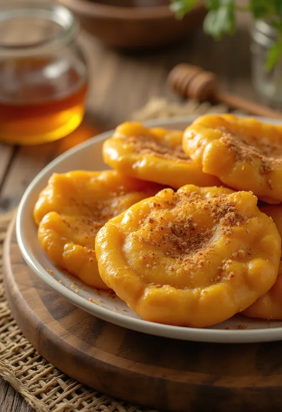 Sopaipillas aurii presărate cu zahăr și scorțișoară