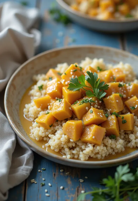 Curry de quinoa cu dovleac și tahini