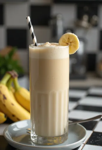 Milkshake de banane servit în pahar