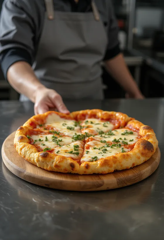 Blat de pizza din conopidă servit cu topping vegan