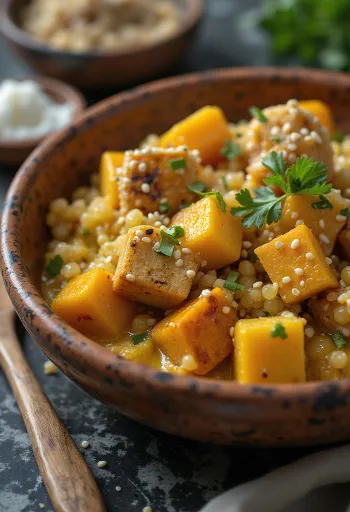 Curry de quinoa cu dovleac și tofu