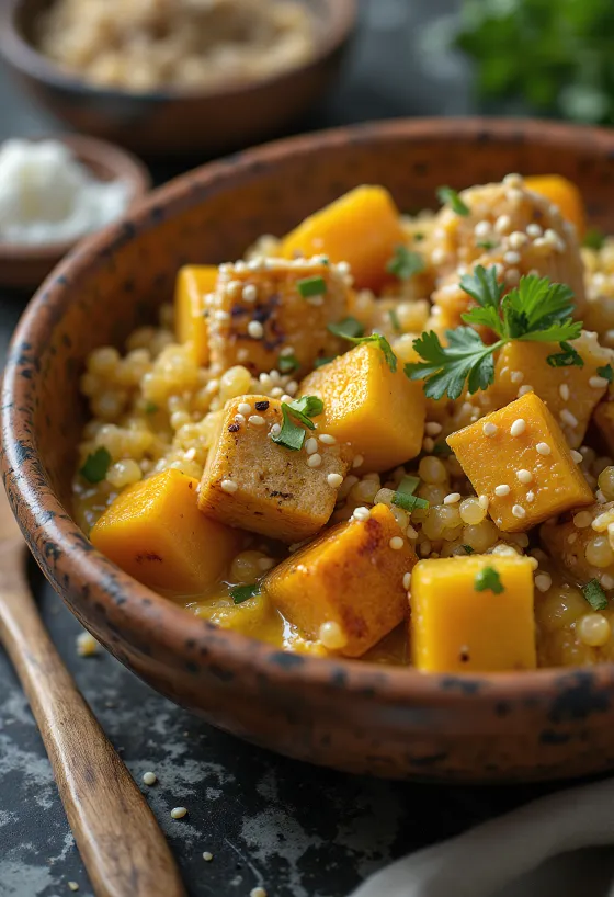 Curry de quinoa cu dovleac și tofu