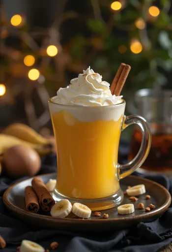 Cidru cu banane și mango servit în pahar