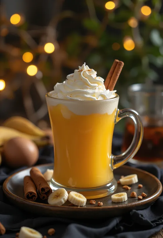 Cidru cu banane și mango servit în pahar