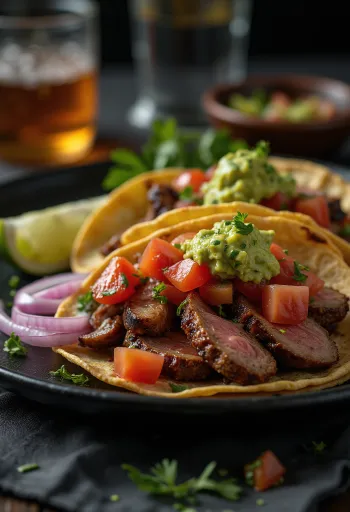 Taco Carne Asada cu carne de vită la grătar, coriandru și guacamole