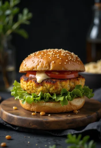 Burger vegan de conopidă servit