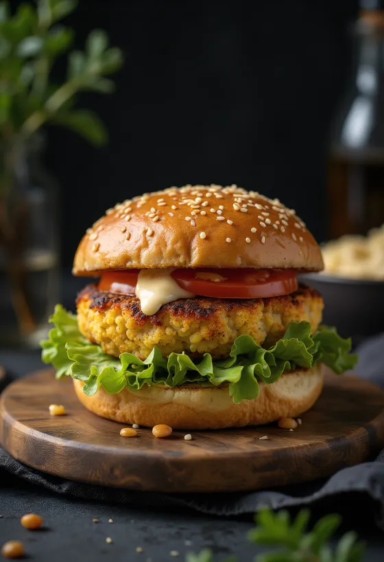 Burger vegan de conopidă servit