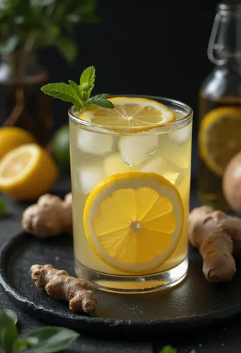 Limonadă cu miere și ghimbir servită proaspătă