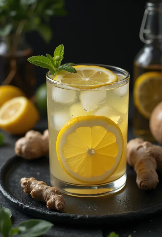 Limonadă cu miere și ghimbir servită proaspătă