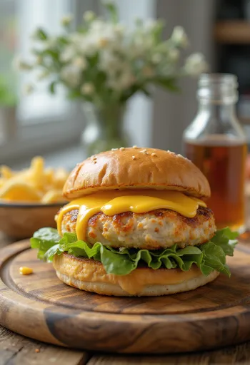 Hamburger de pui cu sos Ranch, pui la grătar