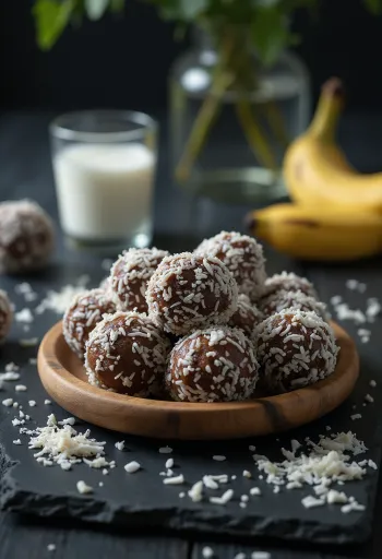 Bomboane de cocos cu banane servite într-un bol