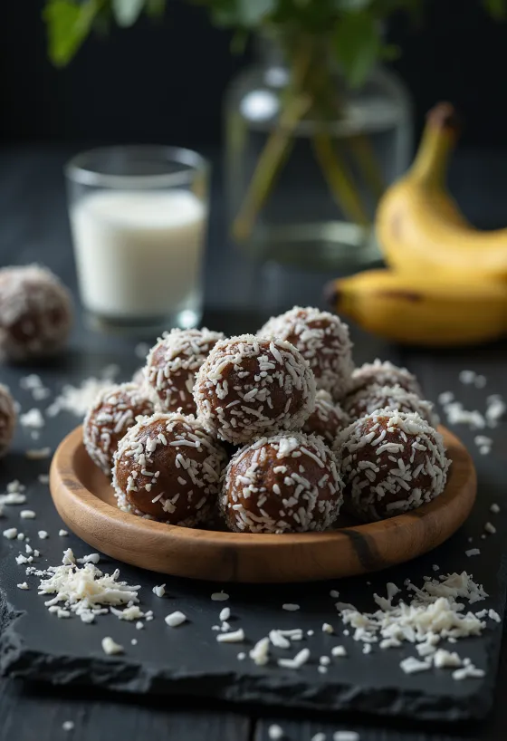 Bomboane de cocos cu banane servite într-un bol