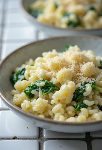 Risotto de conopidă cu spanac servit