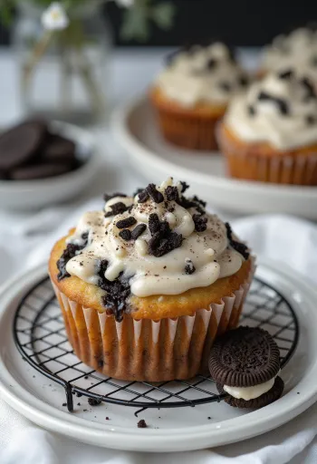 Cupcake cu Oreo decorat cu bucăți de biscuiți