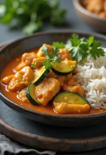 Curry thailandez cu piept de pui servit