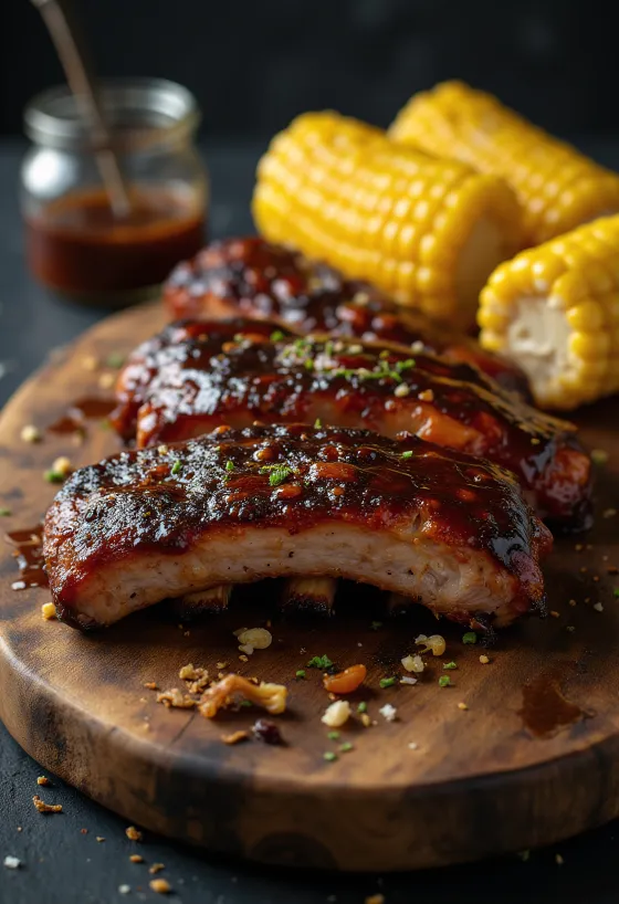 Coaste BBQ cu porumb servite