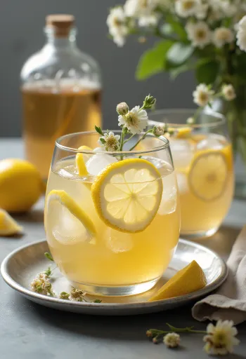 Cidru cu gheață și soc servit proaspăt