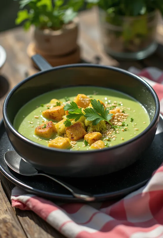 Cremă de broccoli cu tofu curry