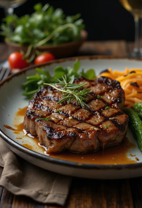 Steak de cangur la grătar servit