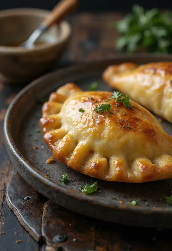 Empanada cu cartofi și usturoi coaptă auriu