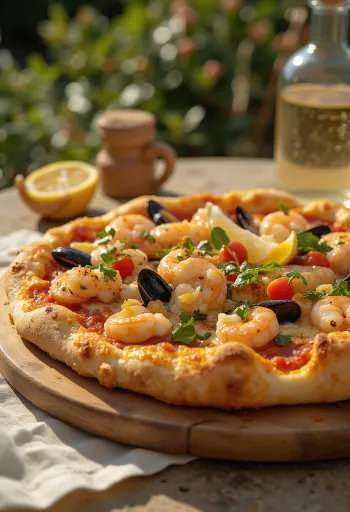Pizza Frutti di Mare cu margine umplută cu fructe de mare