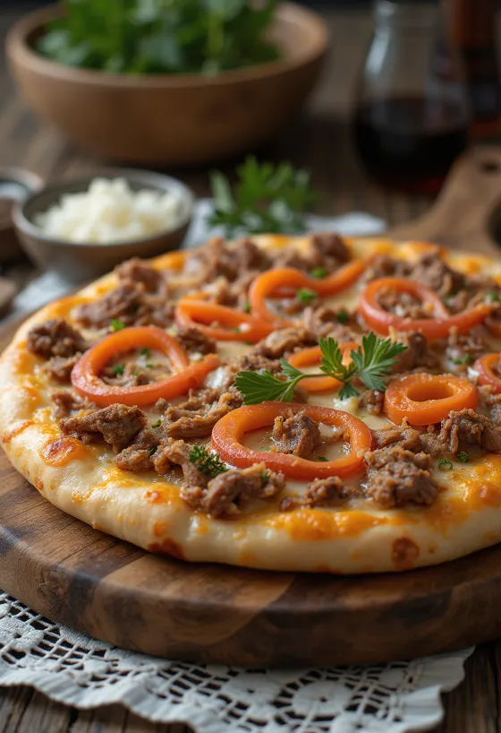 Pizza în stil kazah cu carne de vită sau cal