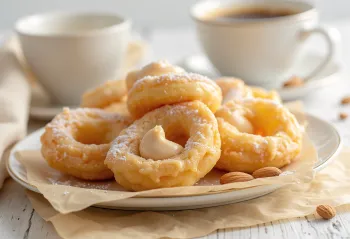 Zeppole cu cremă de migdale și zahăr pudră
