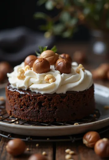 Tort cu ciocolată și alune servit