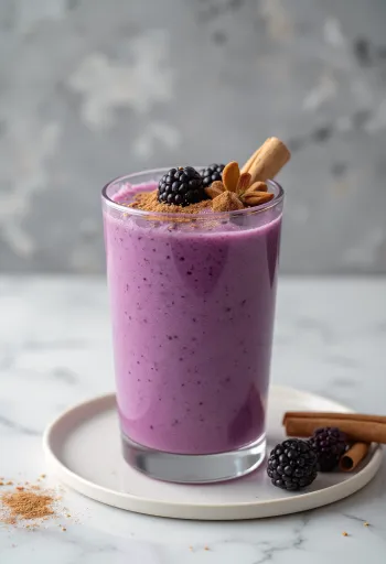 Smoothie cu scorțișoară și mure în pahar