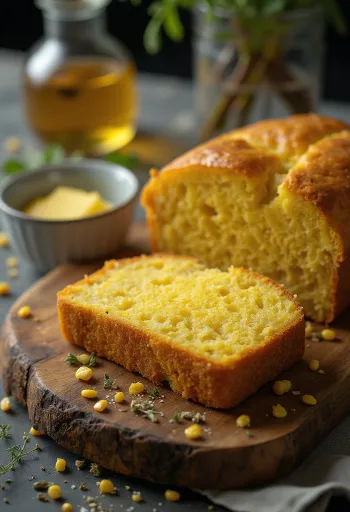 Pâine de porumb cu verdețuri servită proaspătă