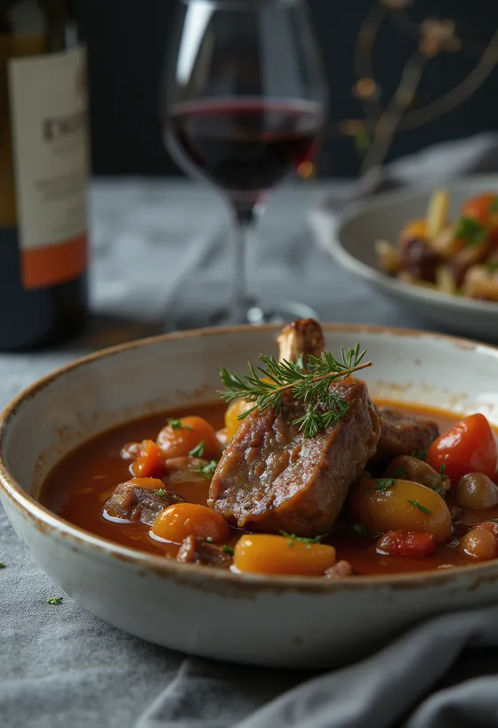 Osso buco cu cimbru, rasol de vițel moale în sos aromat, presărat cu gremolata