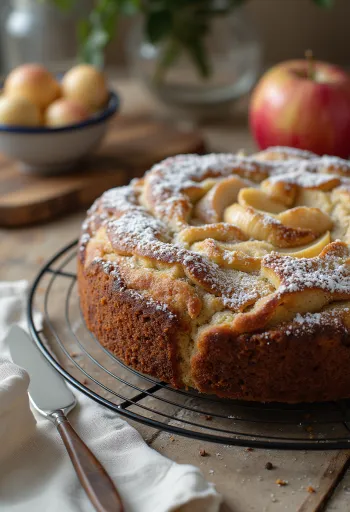 Tort cu mac și mere servit