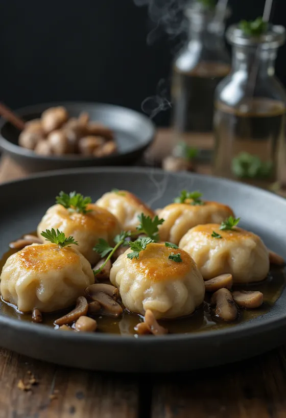 Knödel german cu ciuperci servit cu unt
