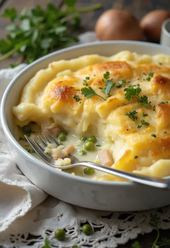 Fish pie cu usturoi, cu cartofi aurii cremoși și umplutură de pește