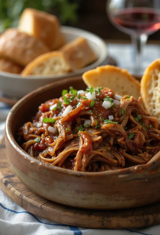 Pulled pork BBQ servit în chiflă proaspătă și cu varză murată