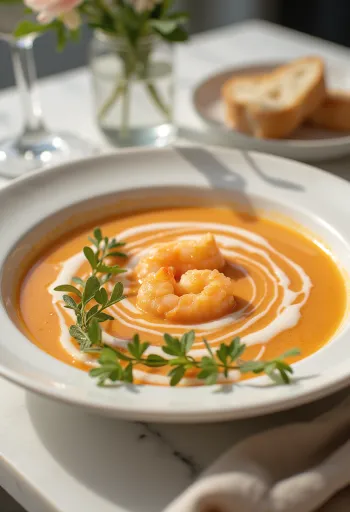 Bisque cu vin alb, supă de fructe de mare cu smântână bogată