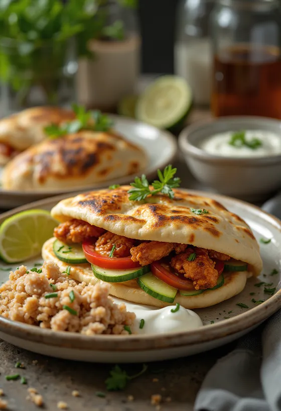 Pită picantă cu pui condimentat și sos de iaurt