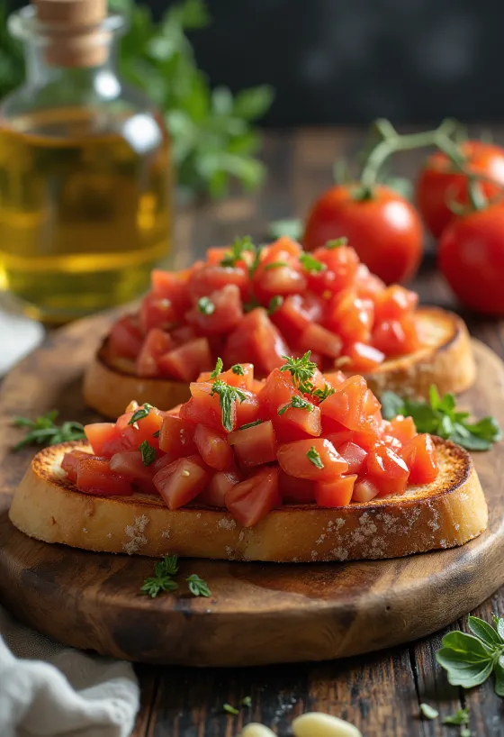 Bruschete vegane cu roșii servite