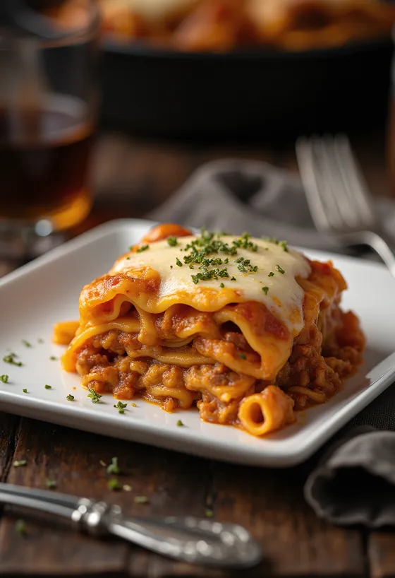 Lasagna Bolognese servită