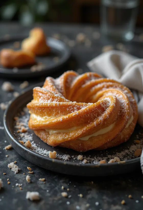 Cronut servit cu zahăr pudră