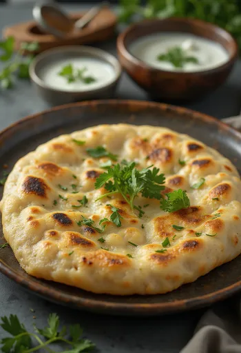 Lauki paratha, lipie umplută cu dovlecel, servită cu coriandru proaspăt