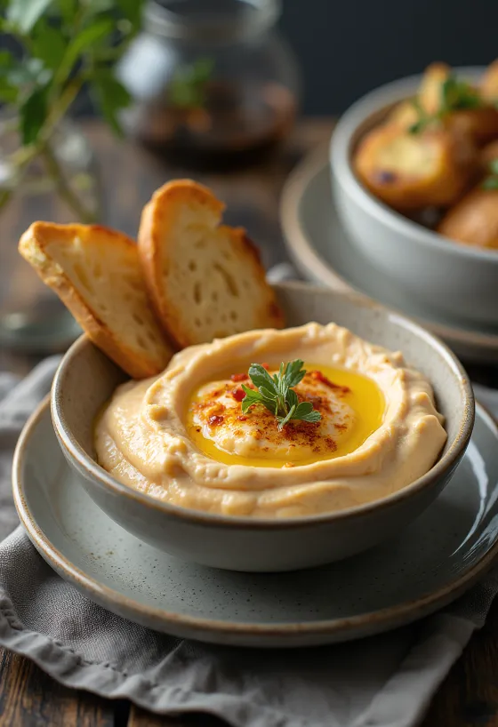 Cremă de vinete cu ardei copt servită