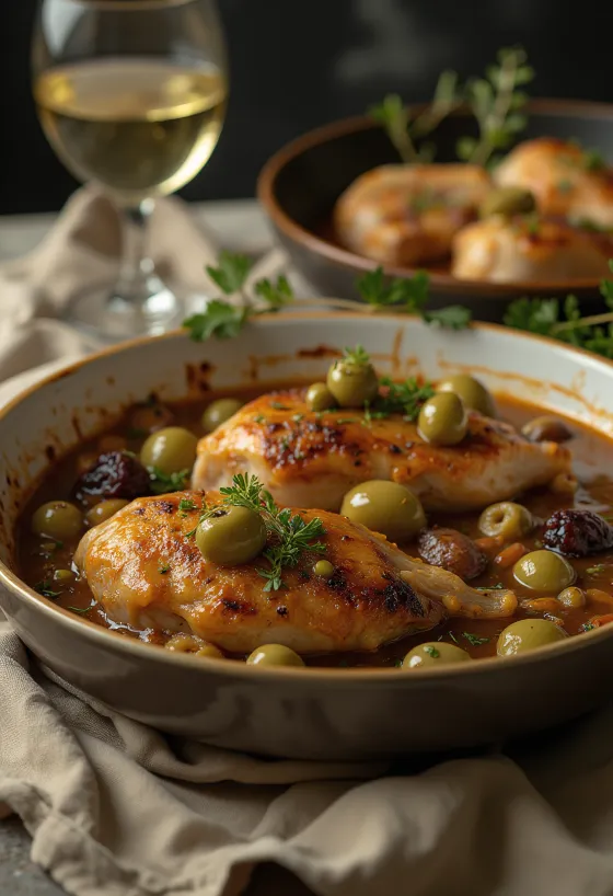 Chicken Marbella servit cu pătrunjel proaspăt