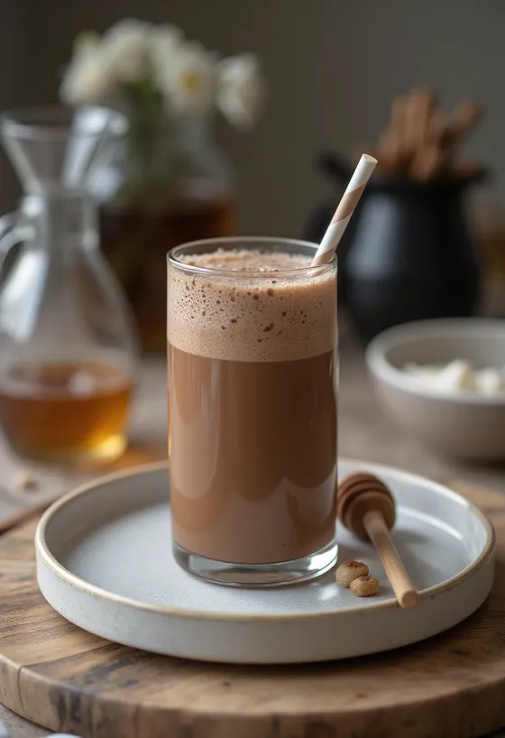 Milkshake de ciocolată servit în pahar