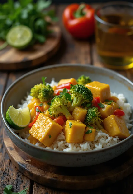 Curry de legume cu tofu și orez
