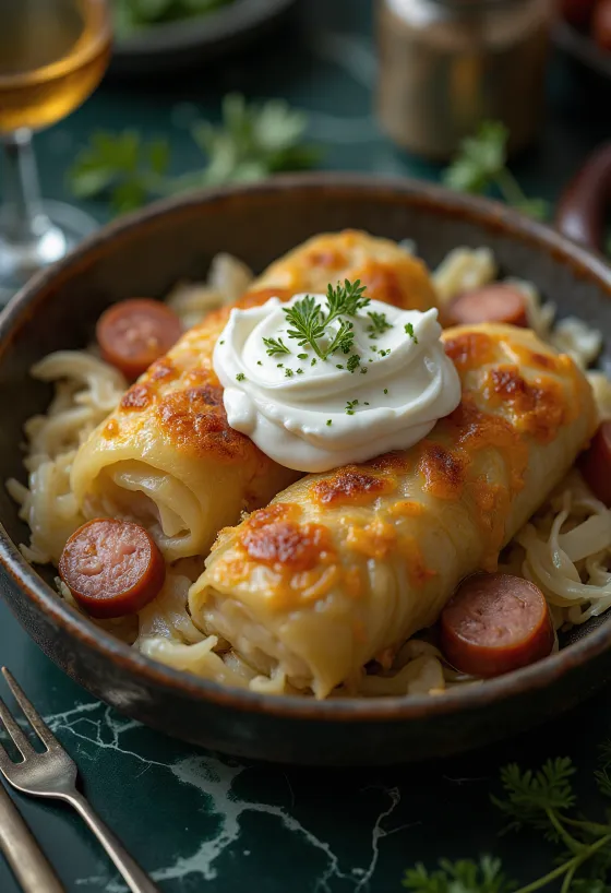Sarmale ungurești servite cu smântână