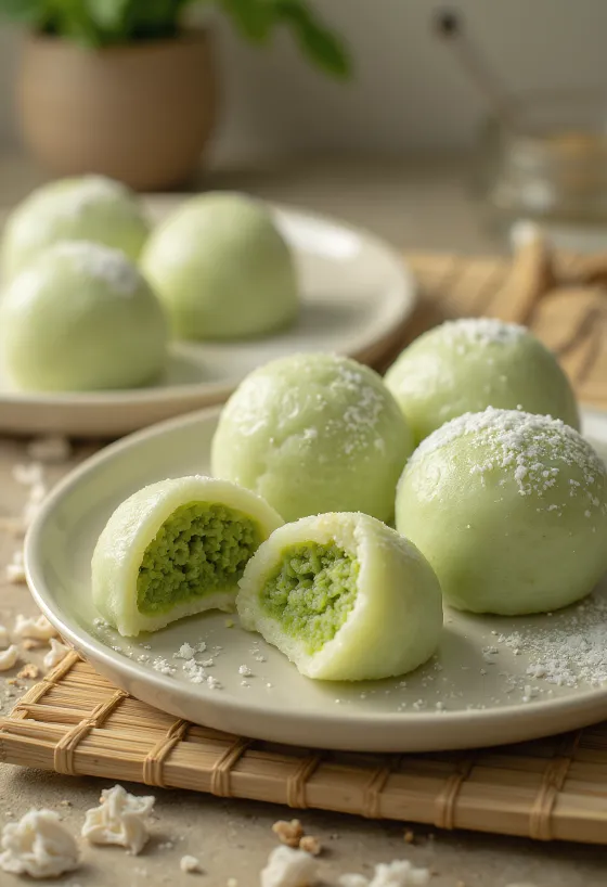 Mochi cu ceai verde, cu gust proaspăt de ceai verde și aluat fără gluten