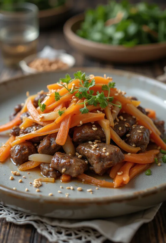 Bulgogi de Vită cu Morcovi stil coreean servit