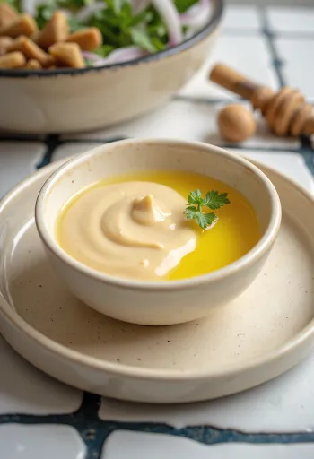 Sos tahini cu miere și ghimbir servit